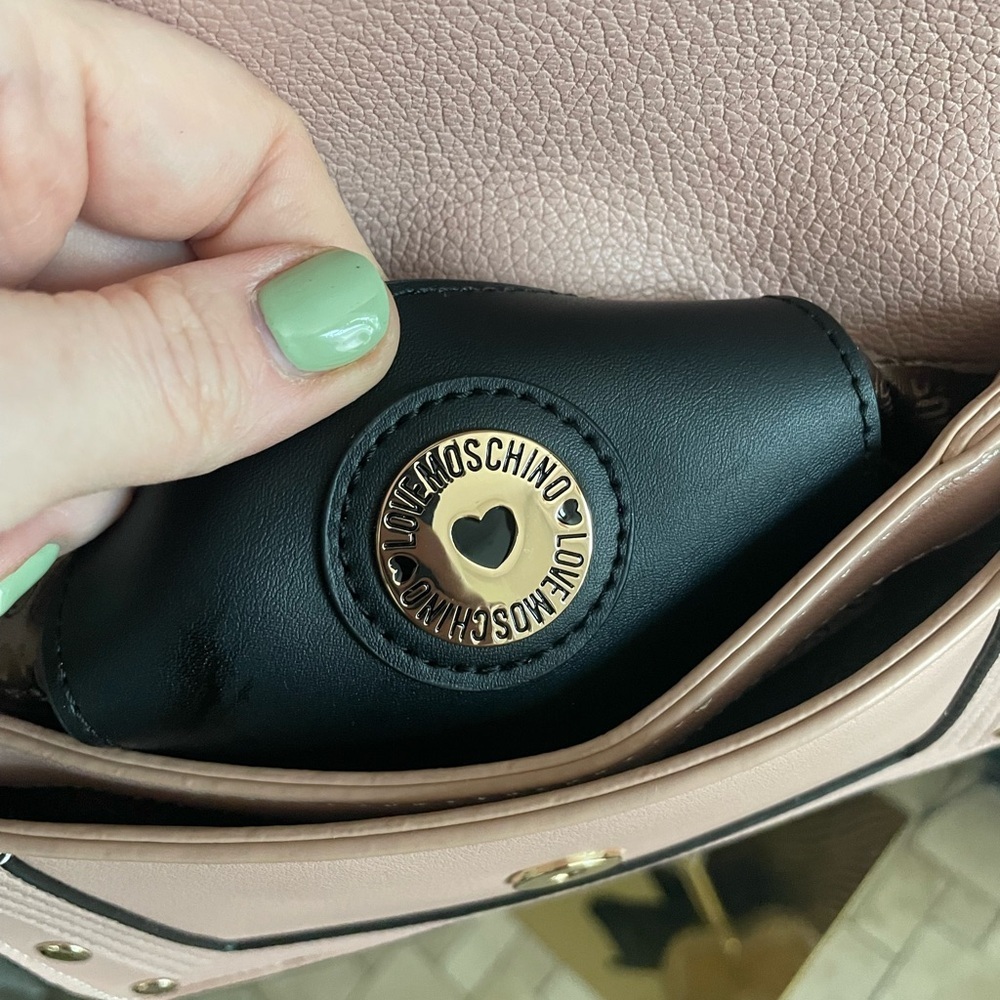 Love Moschino Pink Studded Crossbody Bag Vegan Leather Slight As Is - Picture 9 of 12